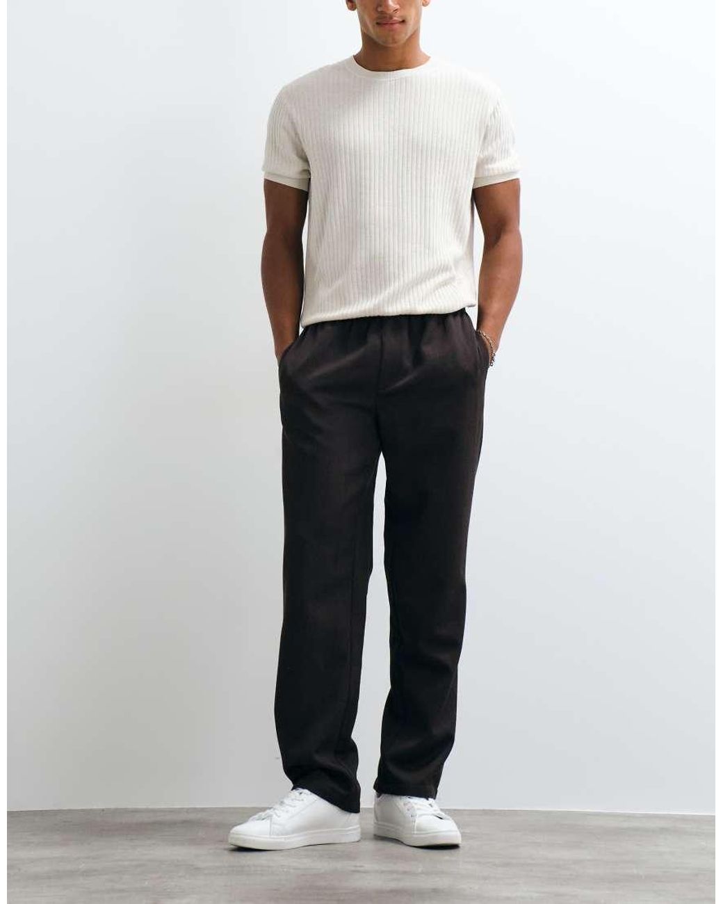 ASOS Gray Straight Herringbone Trouser for men
