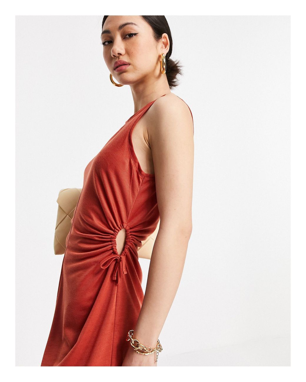 Mango Jersey Side Cut Out Sleeveless Dress in Red Lyst