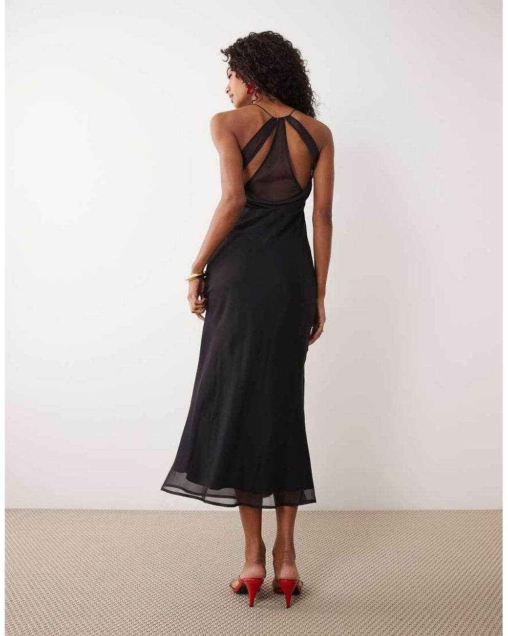 ASOS Pink Strappy Cami Cowl Neck Panelled Bias Midi Dress