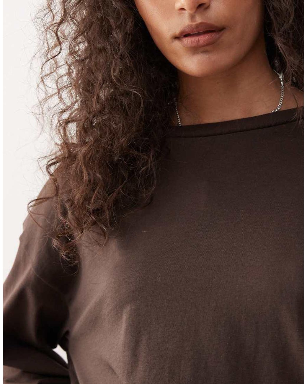 Monki Brown Oversized Long Sleeve T-shirt With Side Slits