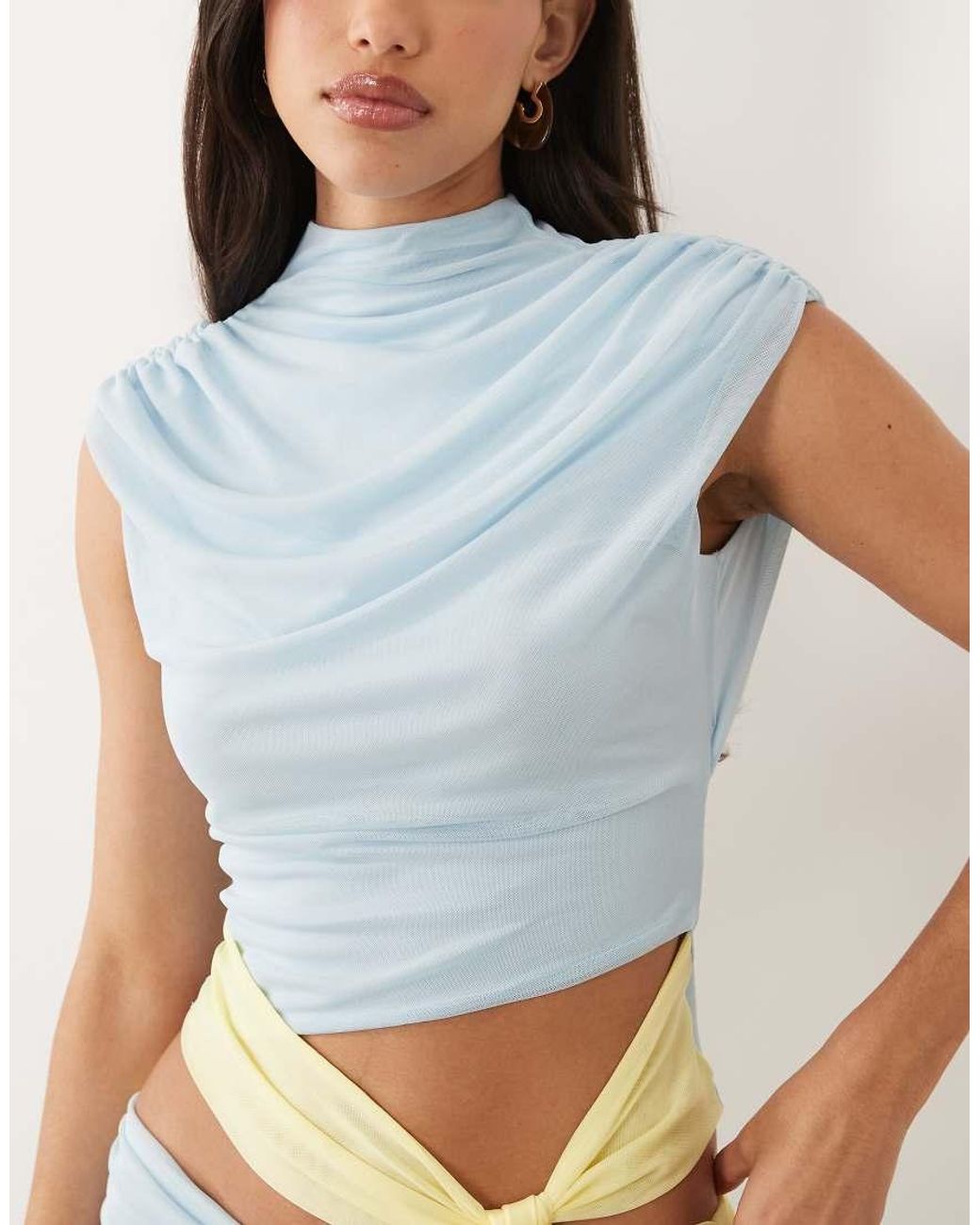 ASOS Blue Co-ord Mesh Colour Block High Neck Top