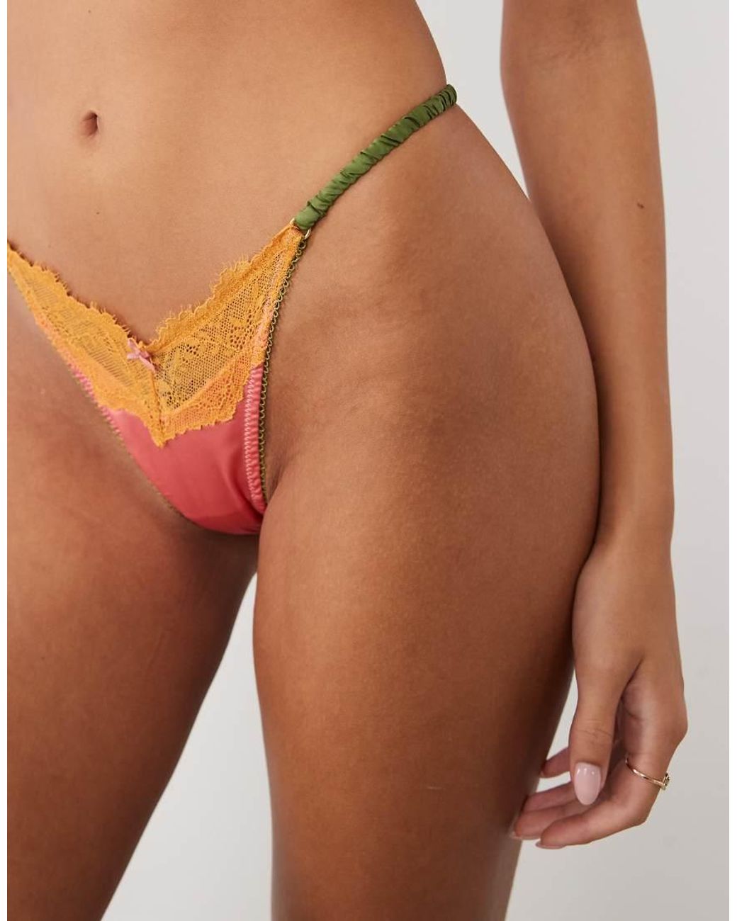 ASOS Orange Emma Vintage Satin Tanga Thong With Lace Trim