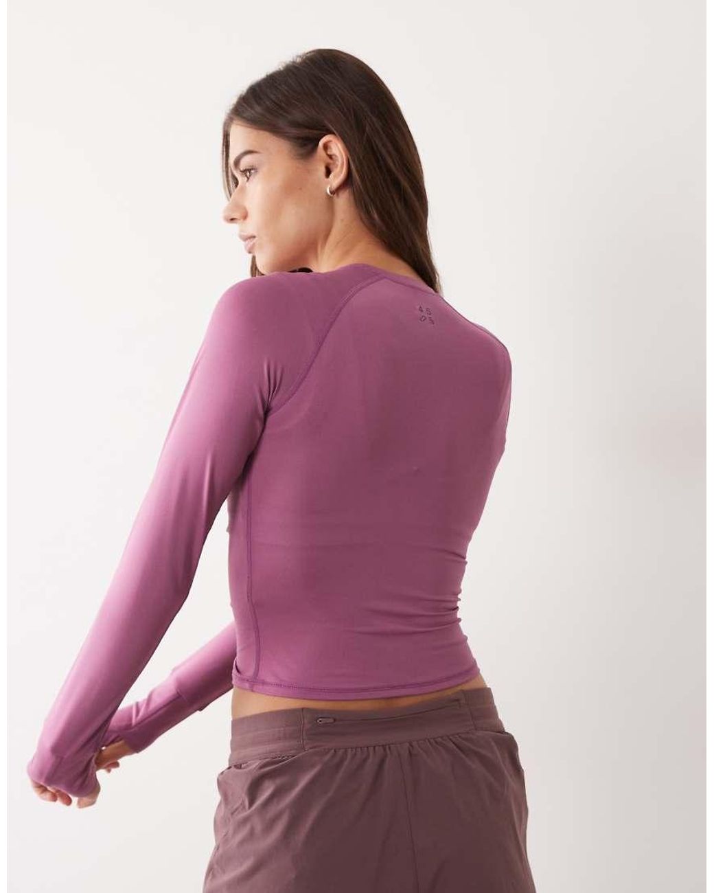 4505 Pink Lightweight Active Ruched Front Long Sleeve Running Top