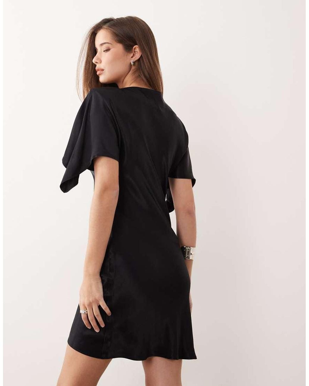 ASOS Black Satin Cape Sleeve Maxi Dress