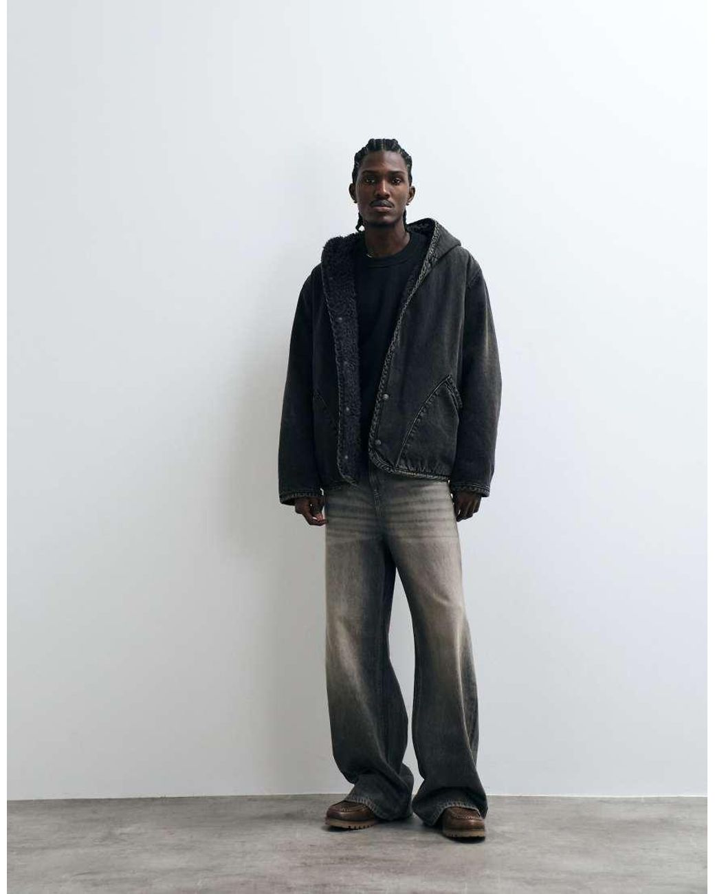 Levi's Black Oversized Deck Hooded Denim Sherpa Jacket for men