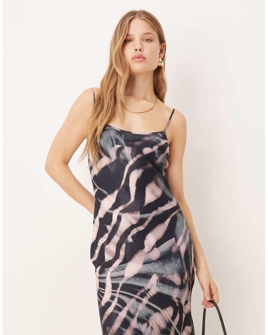 ASOS Multicolor Cami Tie Back Satin Slip Midi Dress