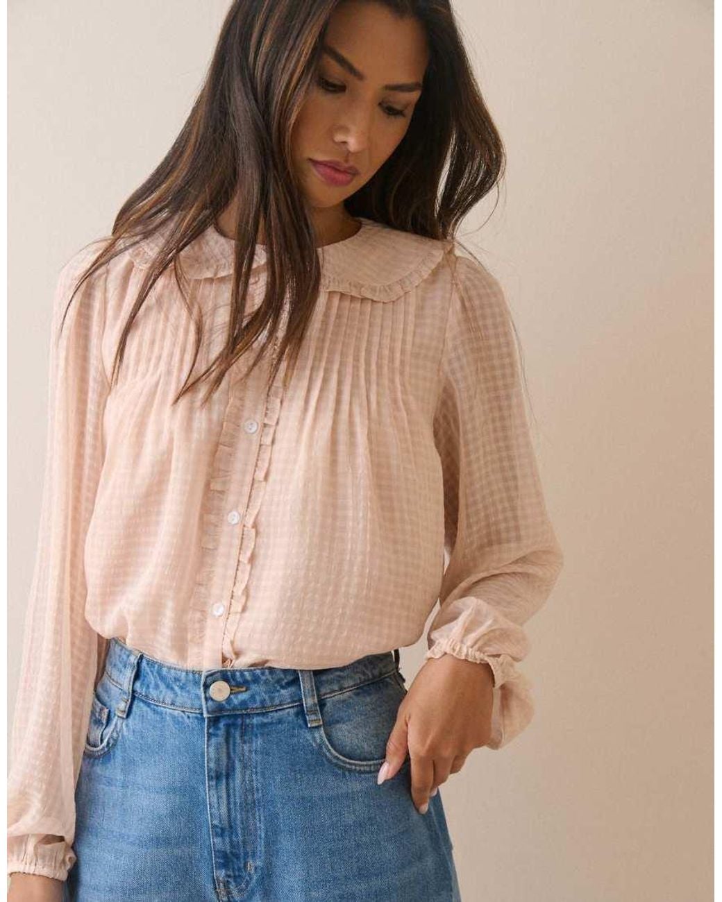 Nobody's Child Blue Gingham Frill Peter Pan Collar Blouse