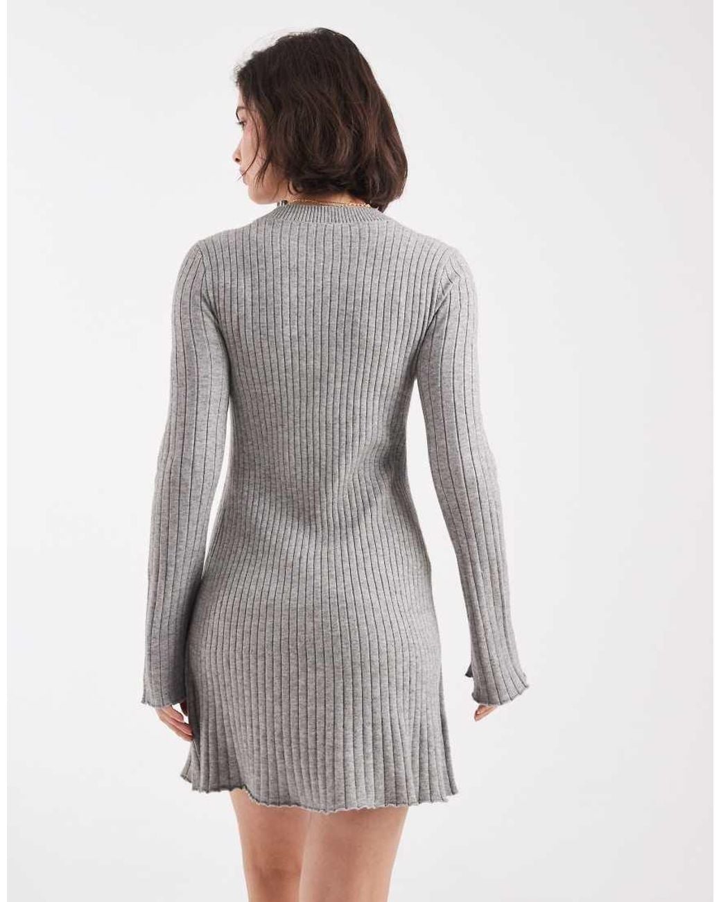 ONLY Gray Knitted Ribbed Mini Dress