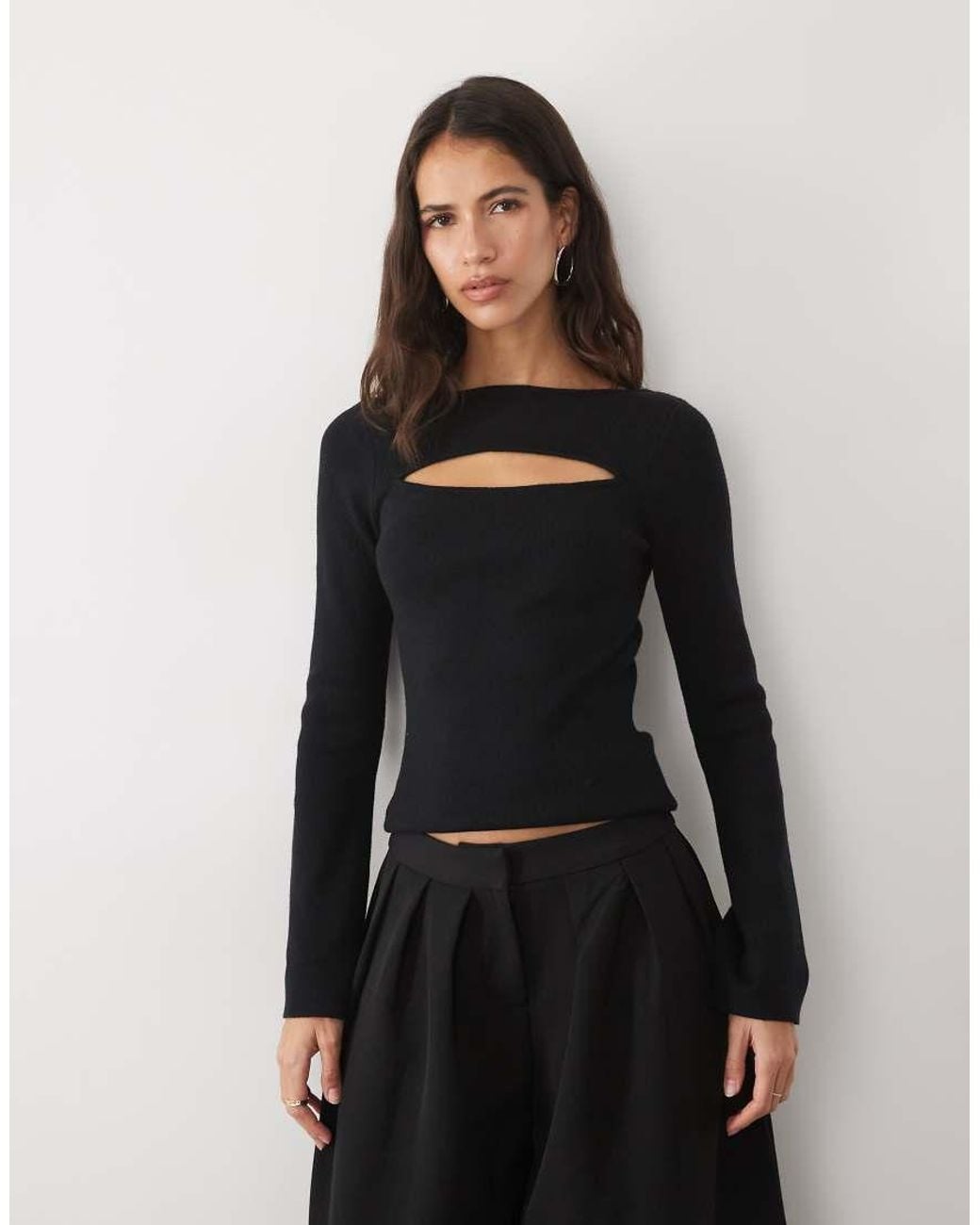 Pretty Lavish Black Knitted Cut Out Long Sleeve Top