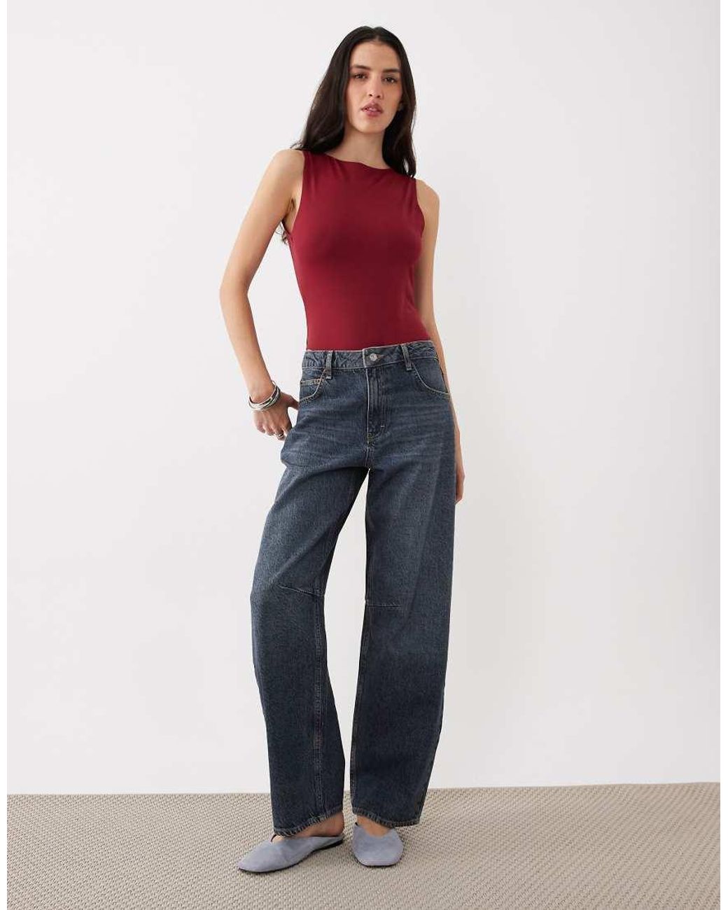 ASOS Red Polyamide Slinky Open Back Racer Bodysuit