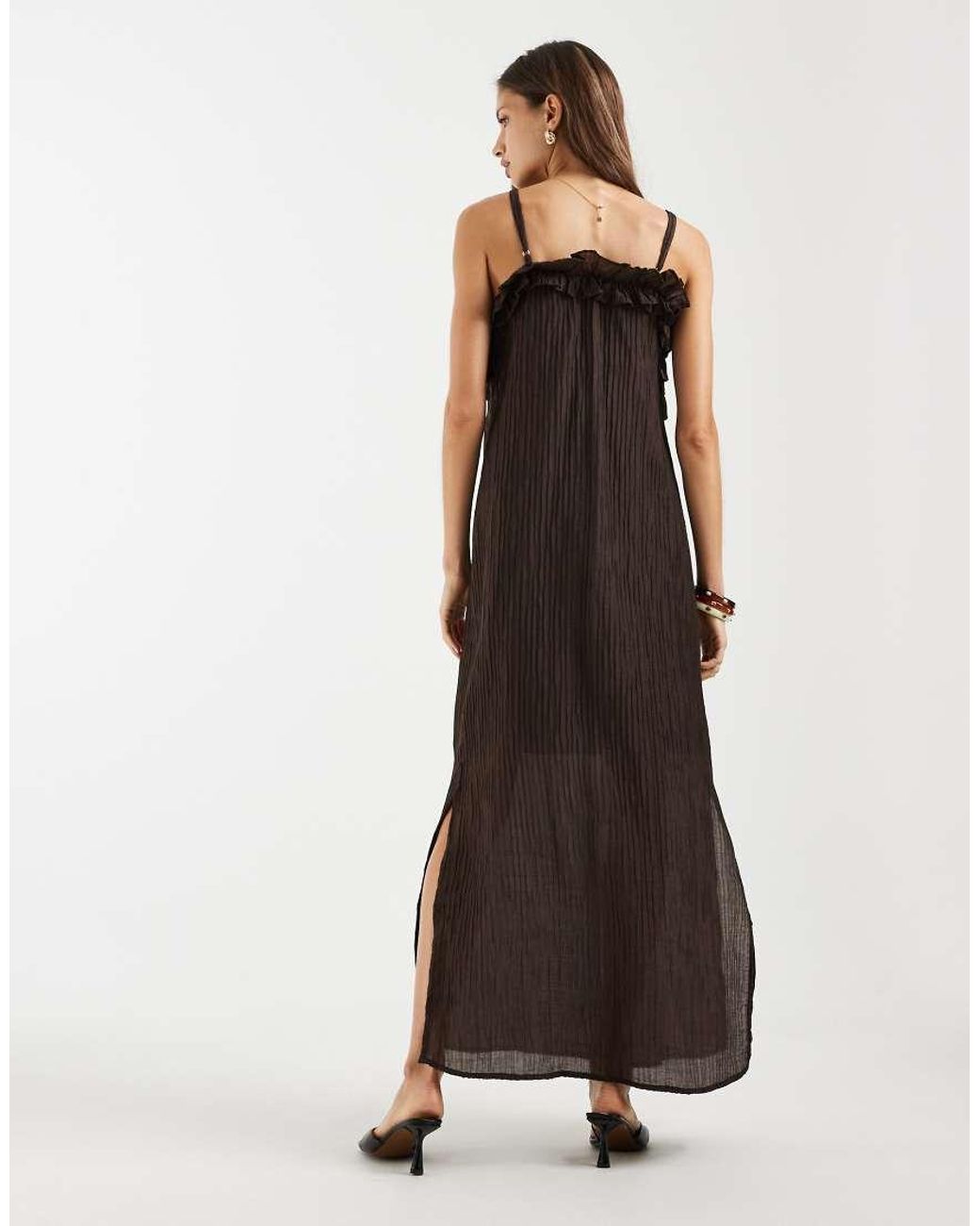 Object White Textured Ruffle Layered Detail Cami Maxi Dress