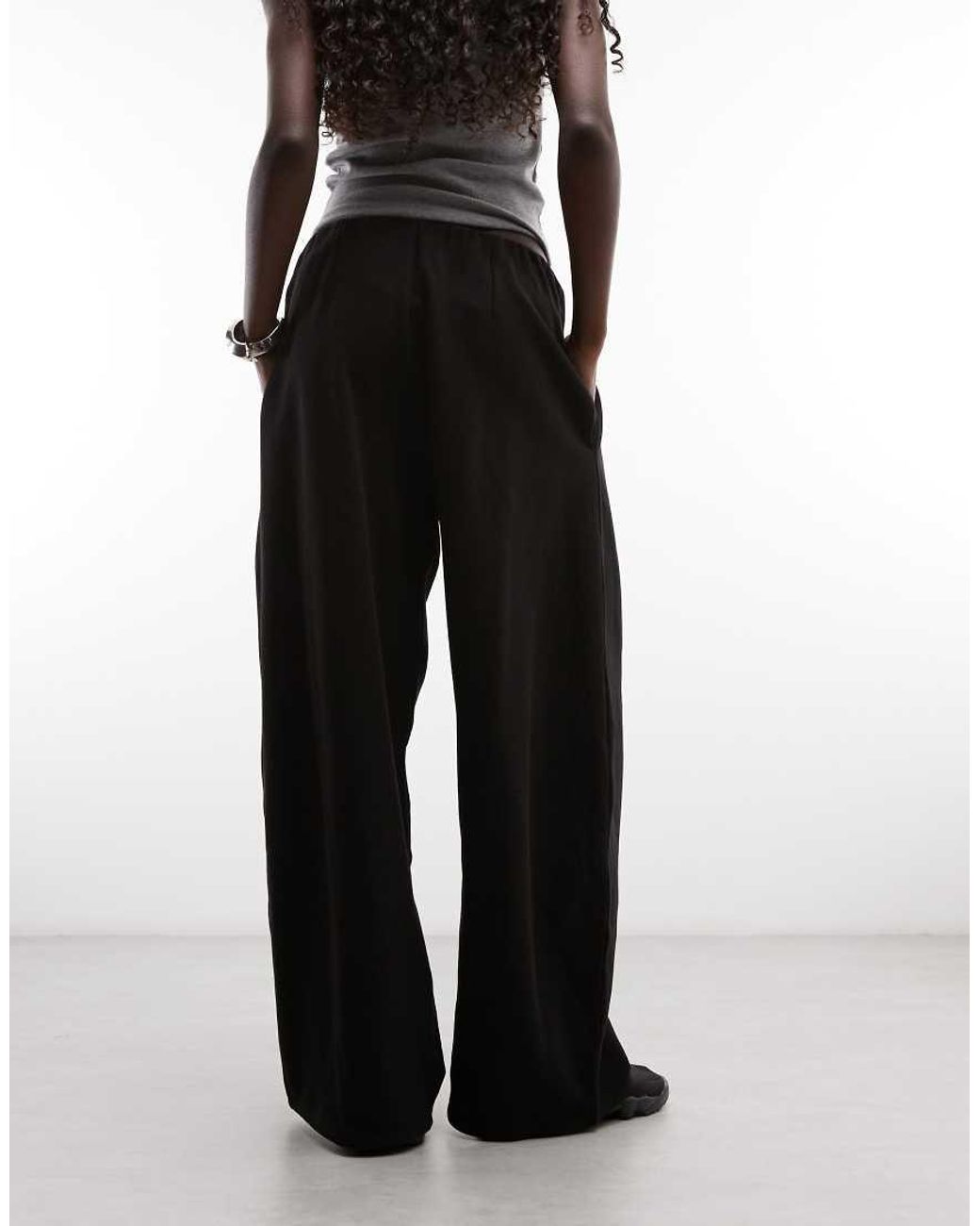 Weekday Black Balloon Fit Wide Leg Trousers With Pleats