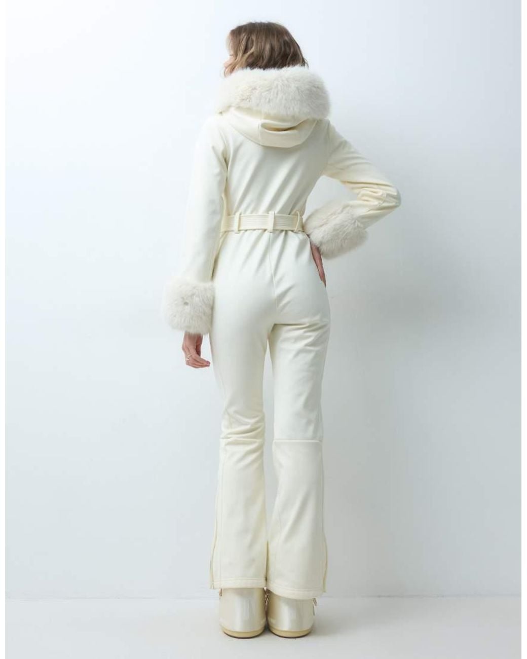ASOS 4505 Ski & Snow Blue 4505 Ski Soft Shell Belted Ski Suit With Side Stripe And Faux Fur Trim