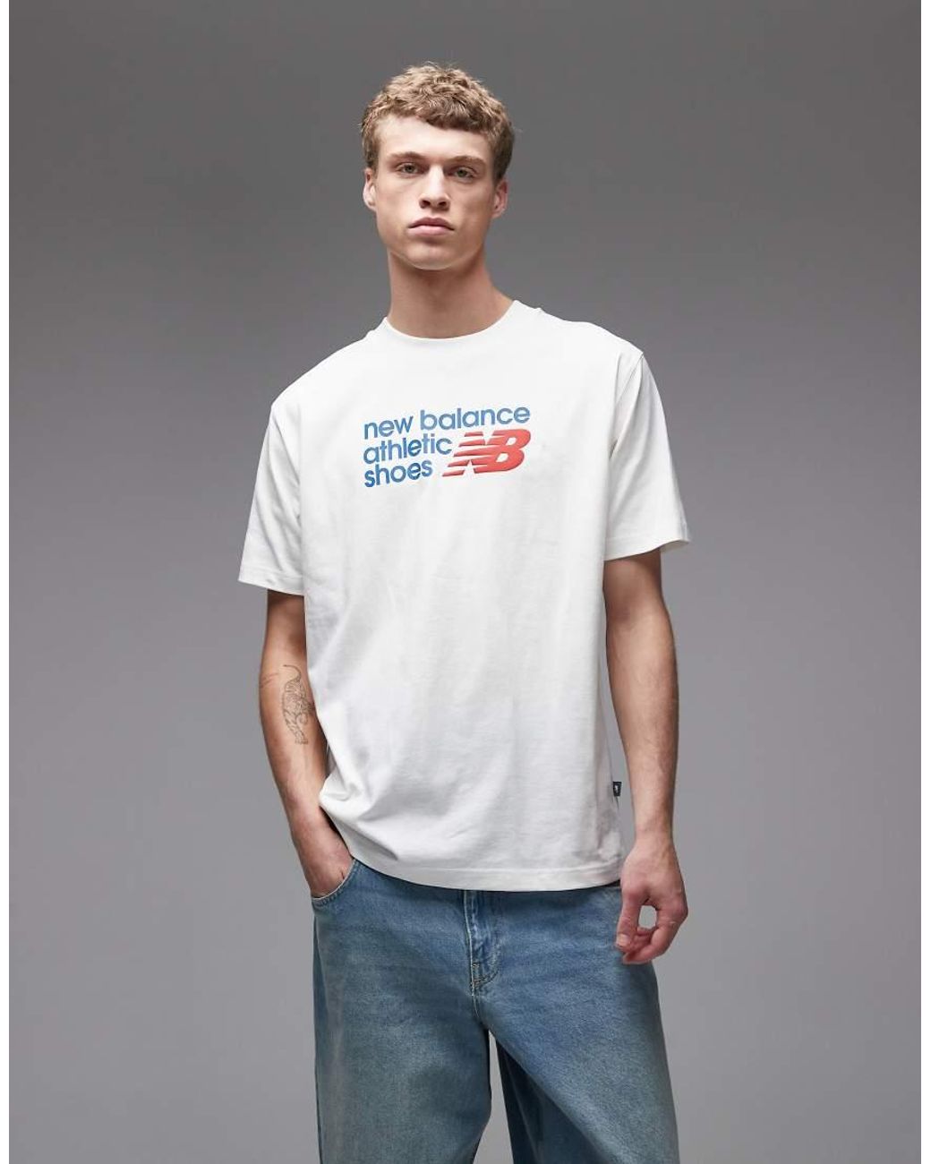 New Balance Gray Athletics Premium Relaxed Chest Logo T-Shirt for men