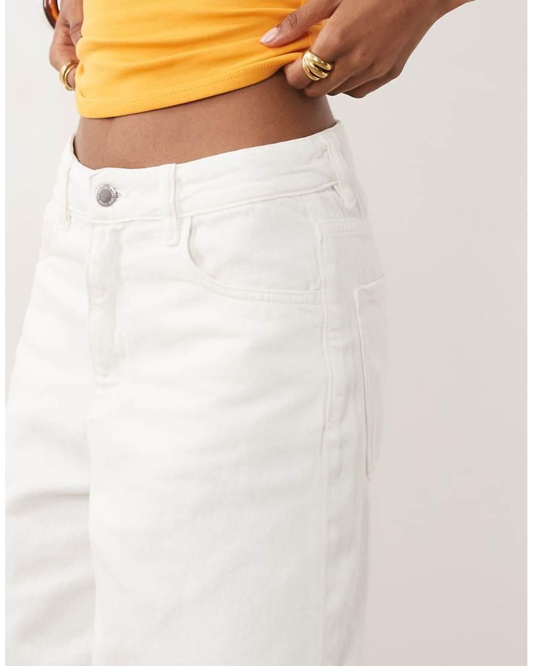Mango White 100% Cotton Denim Bermuda Short
