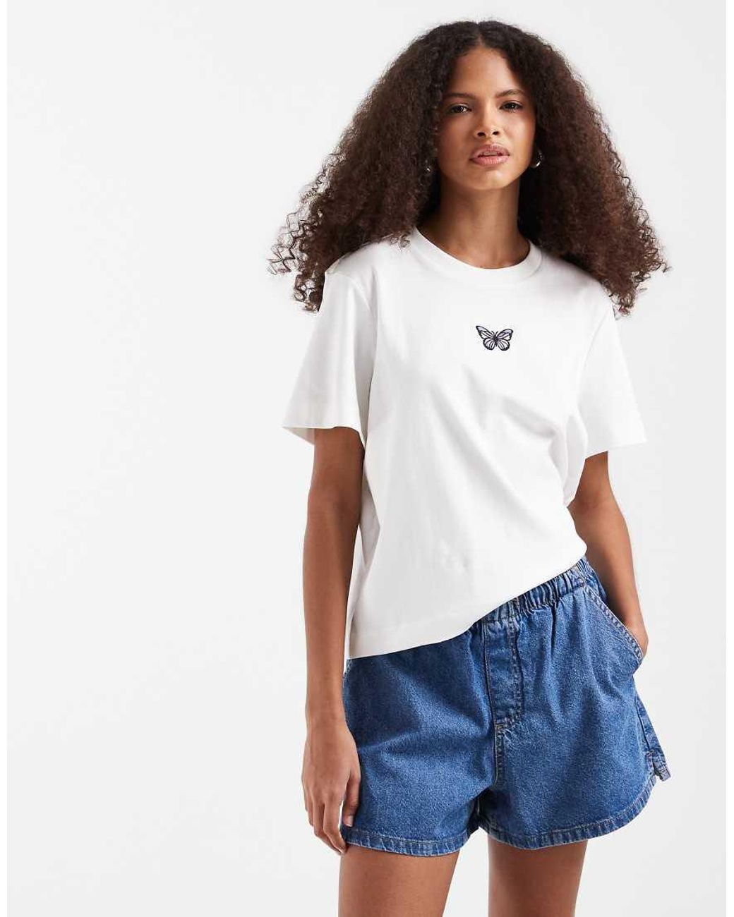 Vero Moda Blue Boxy Tee With Embroidered Graphic