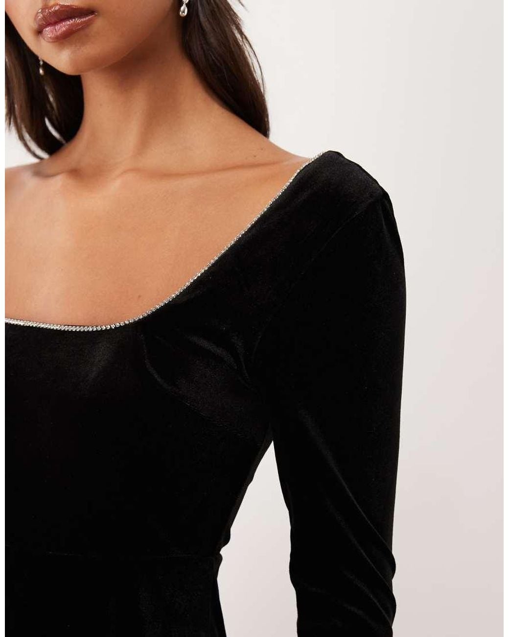 Vila Black Square Neck Long Sleeve Velvet Mini Dress