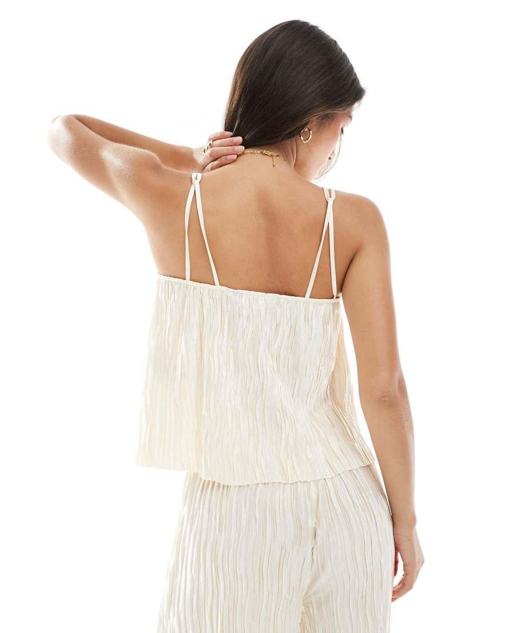 Vero Moda White Textured Plisse Double Strap Cami Co-ord