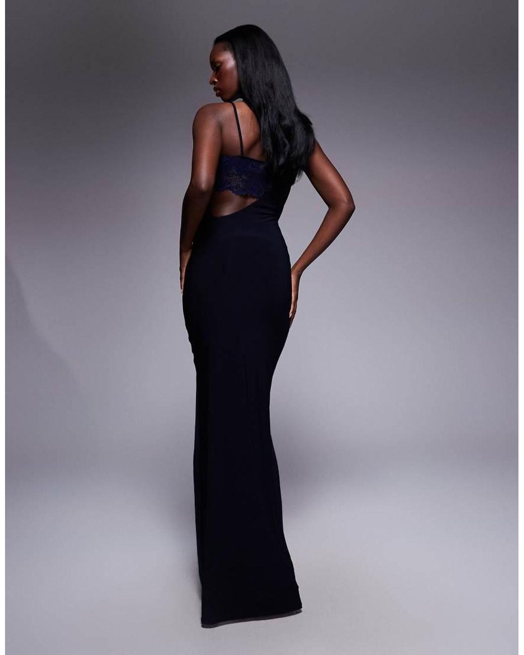 ASOS Blue High Neck Lace Panelled Draped Maxi Dress