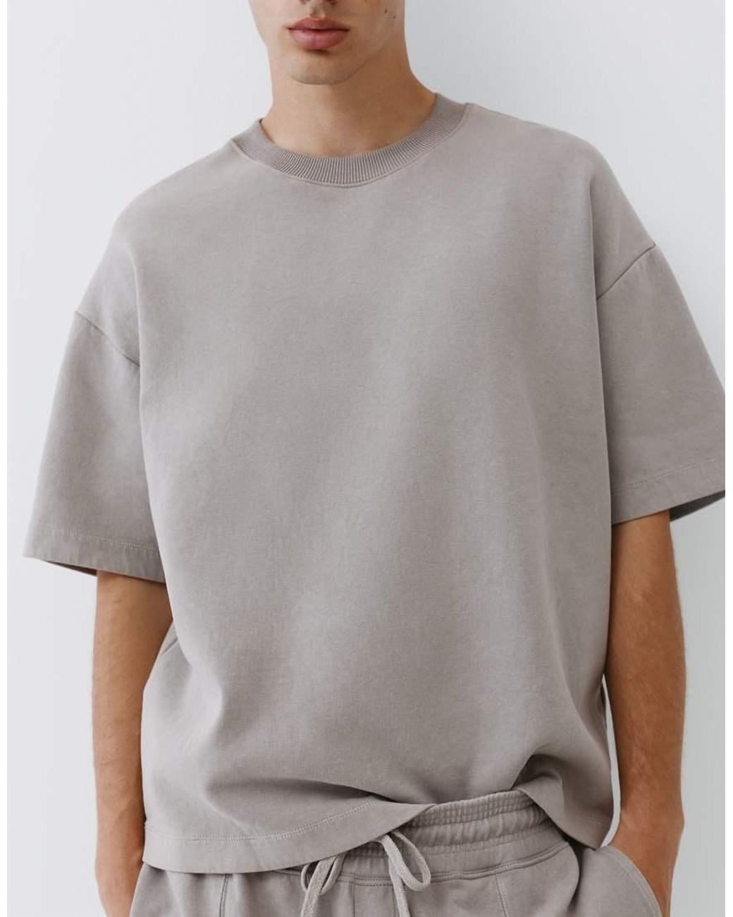 Pull&Bear Gray Interlock Short Sleeve Heavweight T-shirt for men