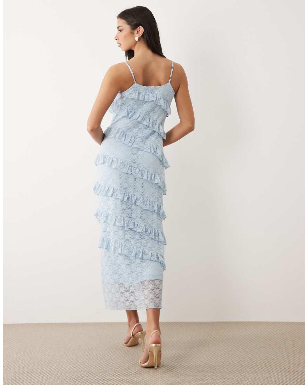 Y.A.S Blue Lace Ruffle Detail Cami Maxi Dress
