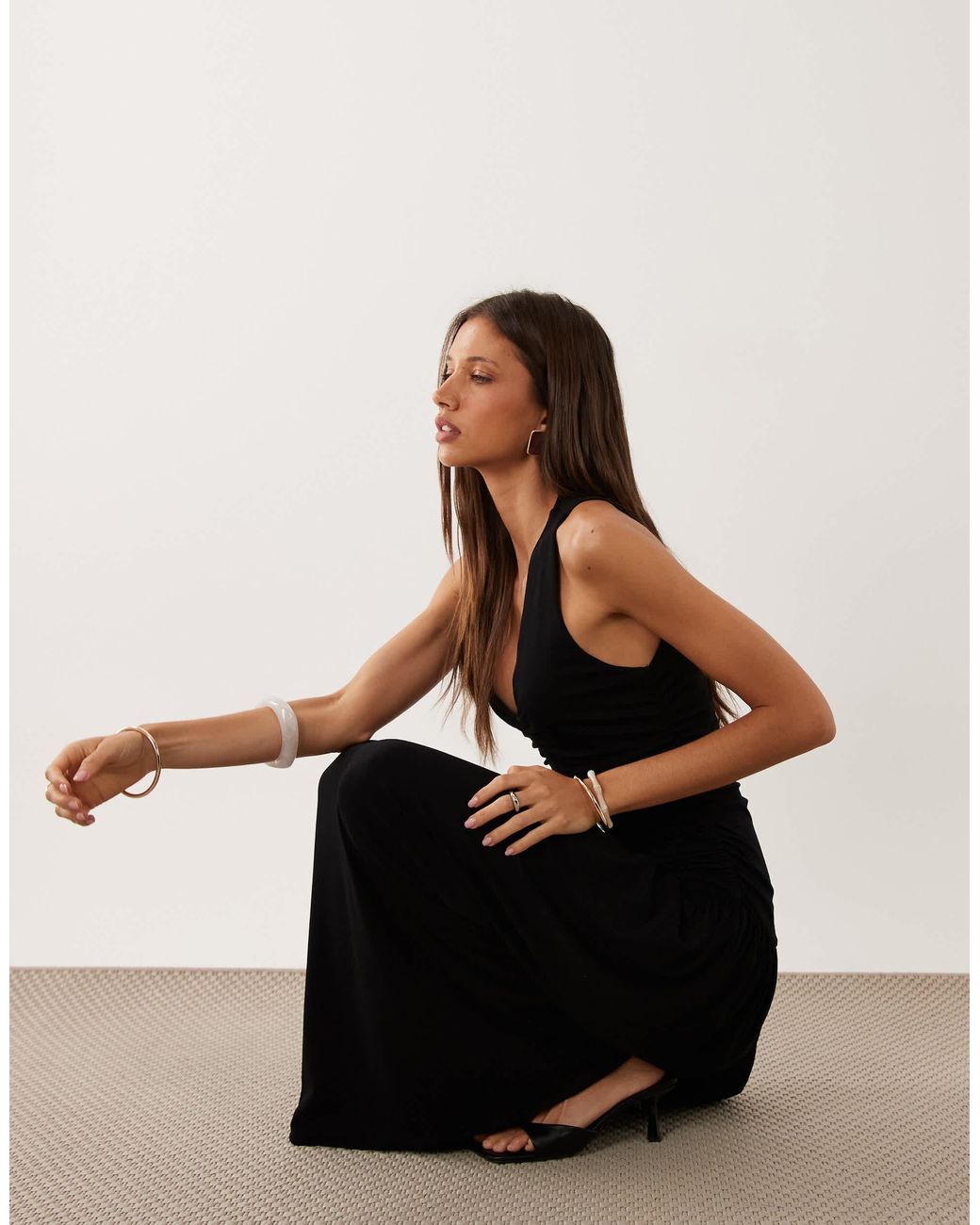 Mango Black – gerafftes maxikleid