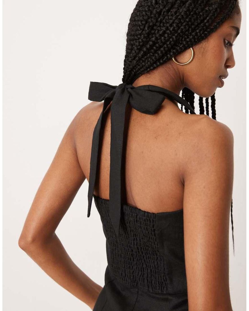 Mango Black Square Neck Halter Pleat Front Jumpsuit