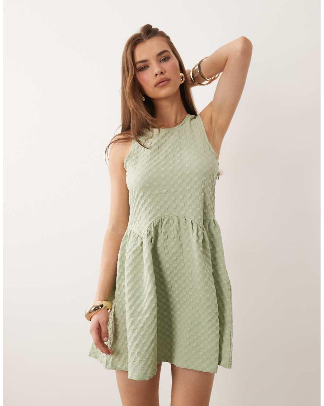 Vila Green Flippy Hem Textured Mini Dress