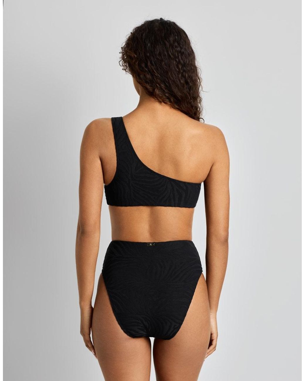 Ralph Lauren Black Zebra Jacquard Ring One Shoulder Bikini Top