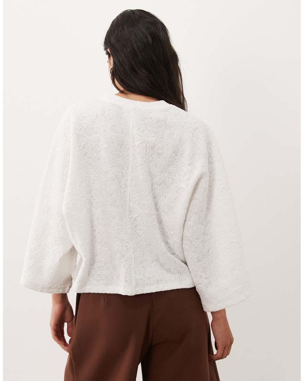 ASOS White Floral Jacquard Batwing Sleeve T-shirt