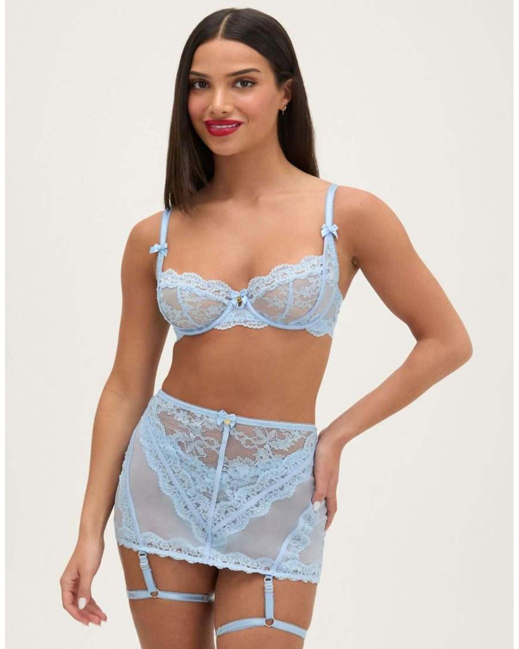 Boux Avenue Blue Veronique Sheer Lace Balconette Bra Underwired Unpadded