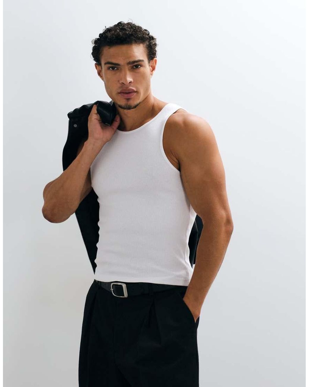 Collusion White Rib Racer Singlet for men