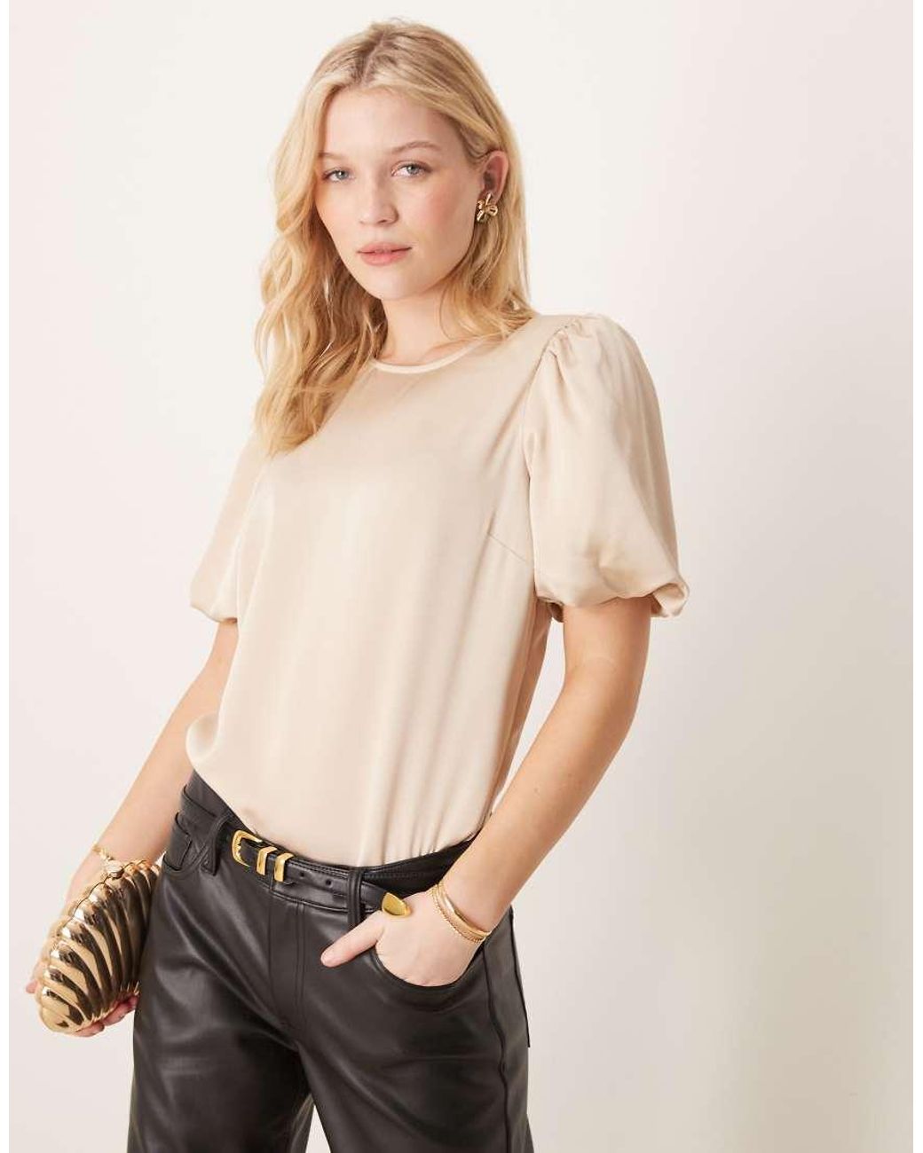 Vila Natural Satin Short Sleeve Top