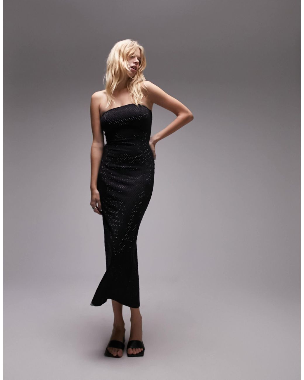 Robe bandeau mi longue ornee TOPSHOP en coloris Gris Lyst