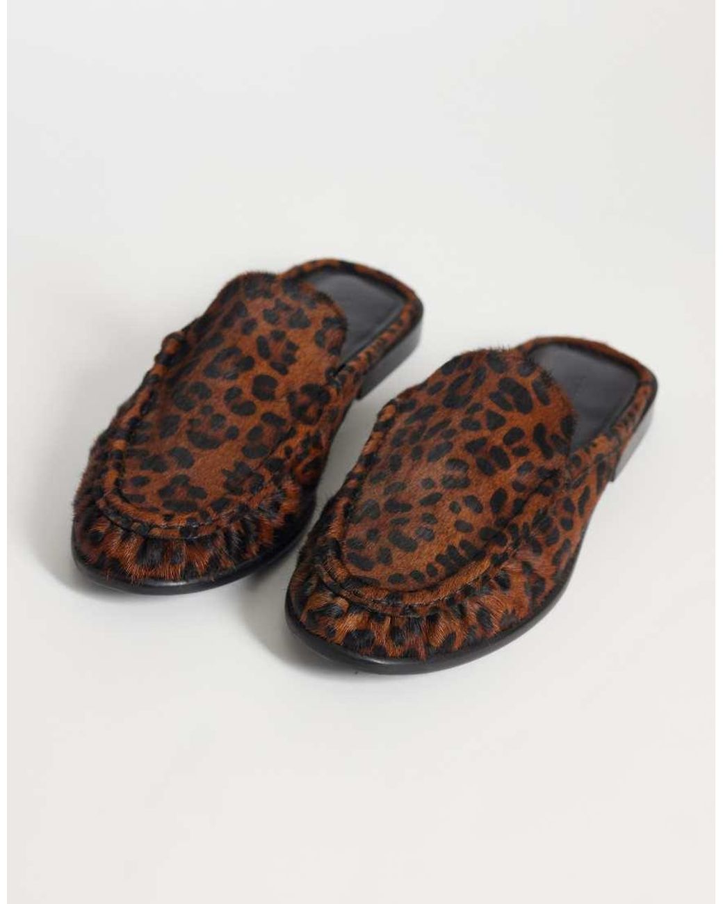 ASOS Brown Wide Fit Mystique Premium Loafer Mules Hair On Real Leather