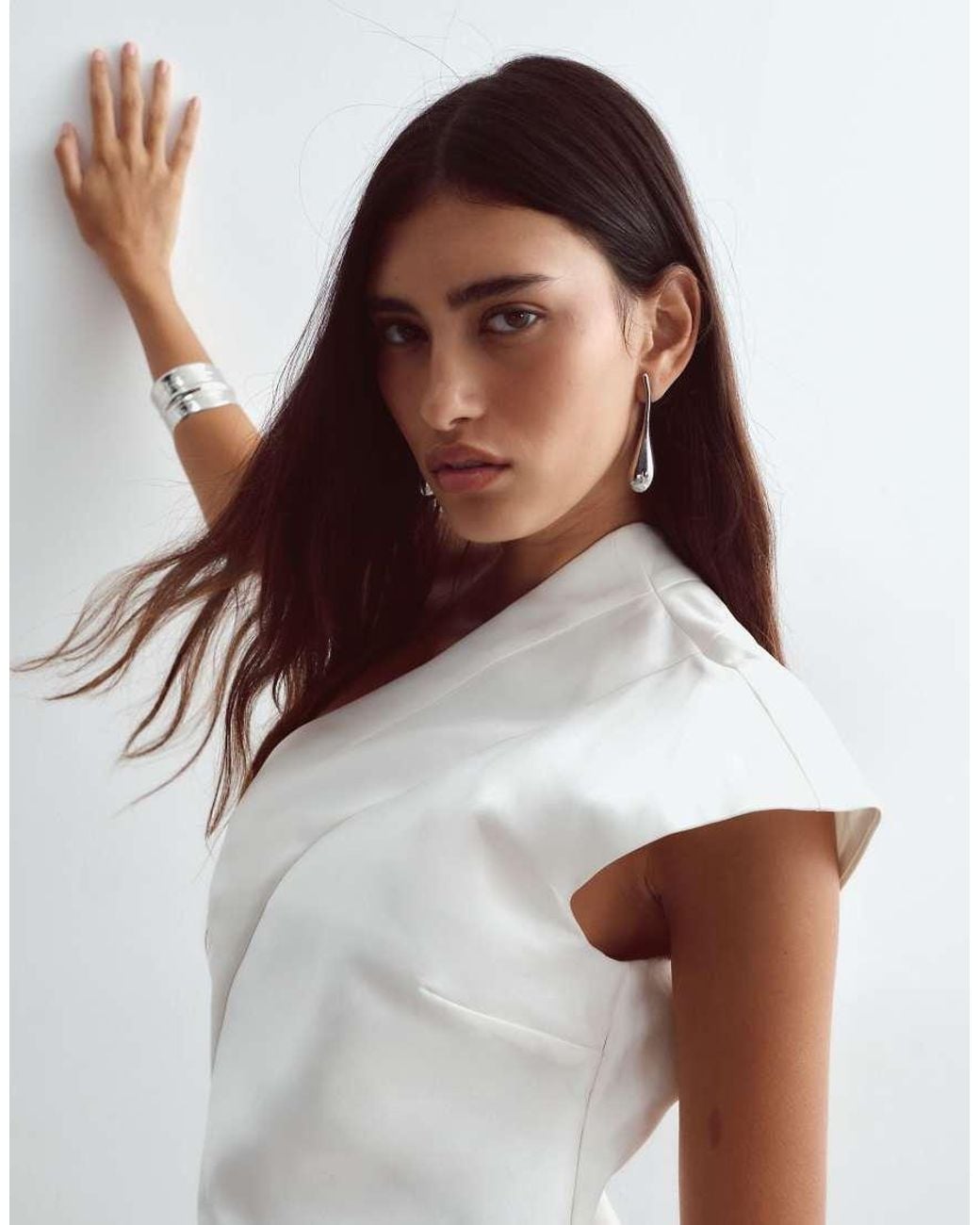 ARRANGE White One Shoulder Drape Top