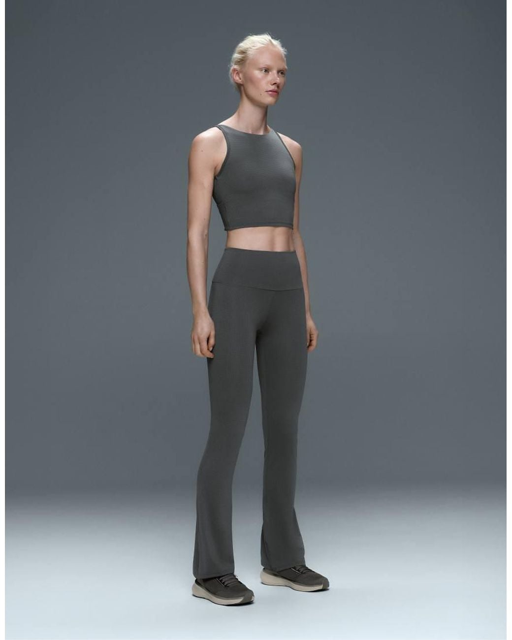 Oysho Gray Flare High Rise Houndstooth Trousers