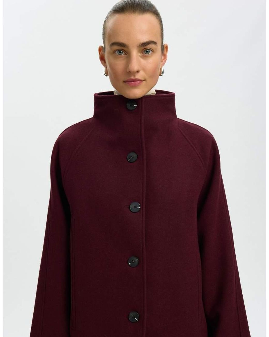 SELECTED Red Zia-Vinni Wool Blend Raglan Sleeve Knee Length Coat
