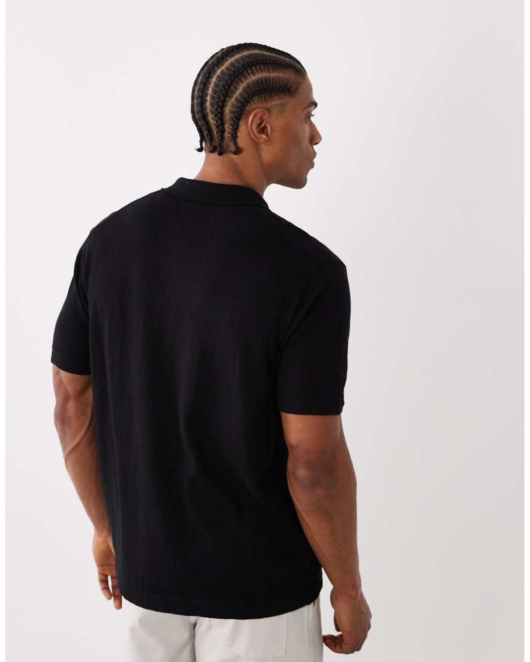 Jack & Jones Black Knitted Zip Polo for men
