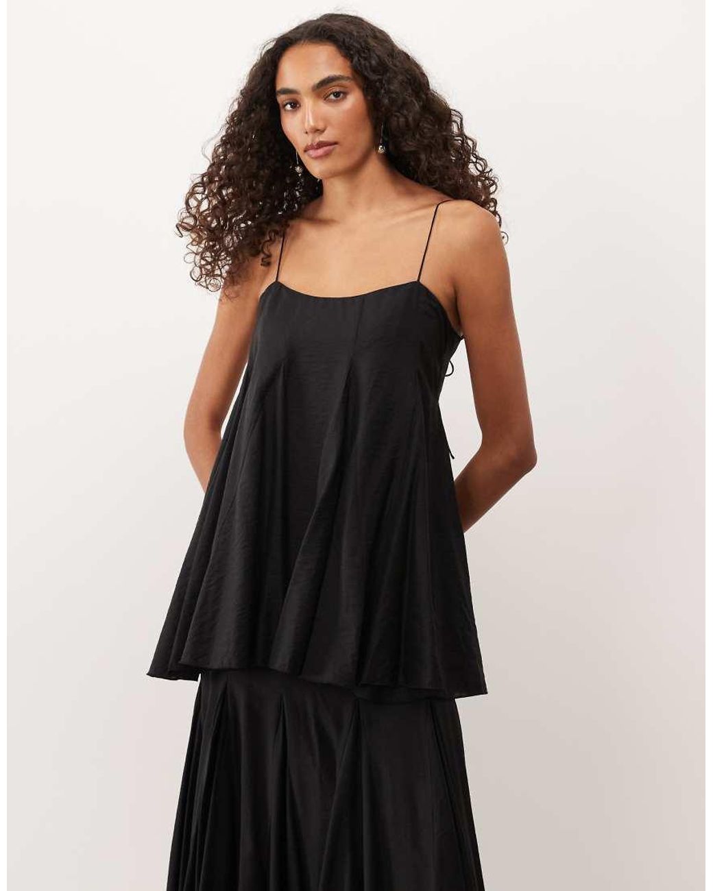 ASOS Black Asos Design Tall Premium Tiered Cami Maxi Dress With Godet Full Hem Skirt