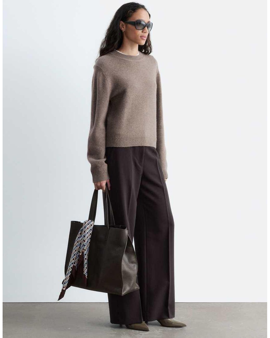 & Other Stories White Wide Leg Front Seam Trousers