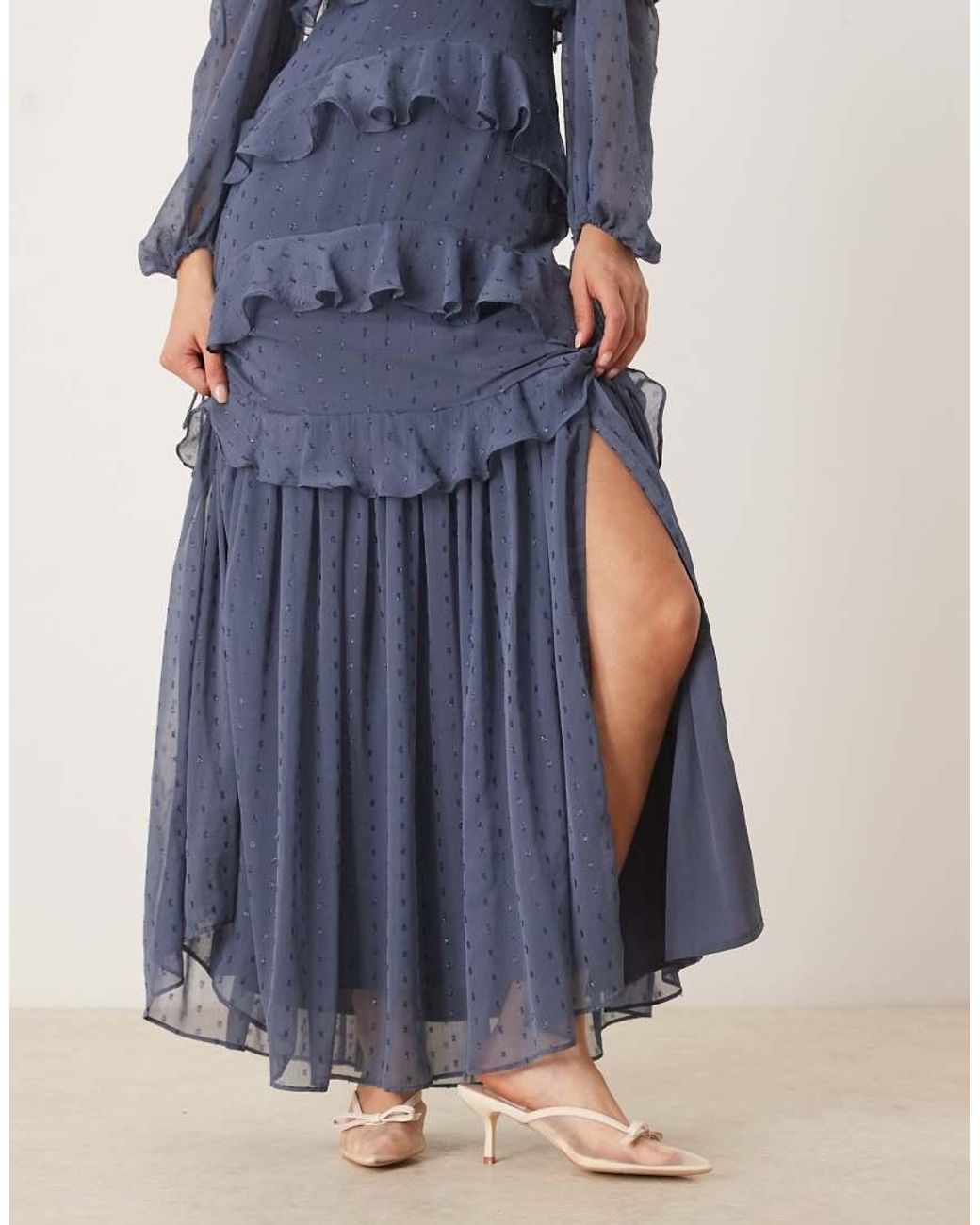 ANAYA Blue Cold Shoulder Ruffle Maxi Dress