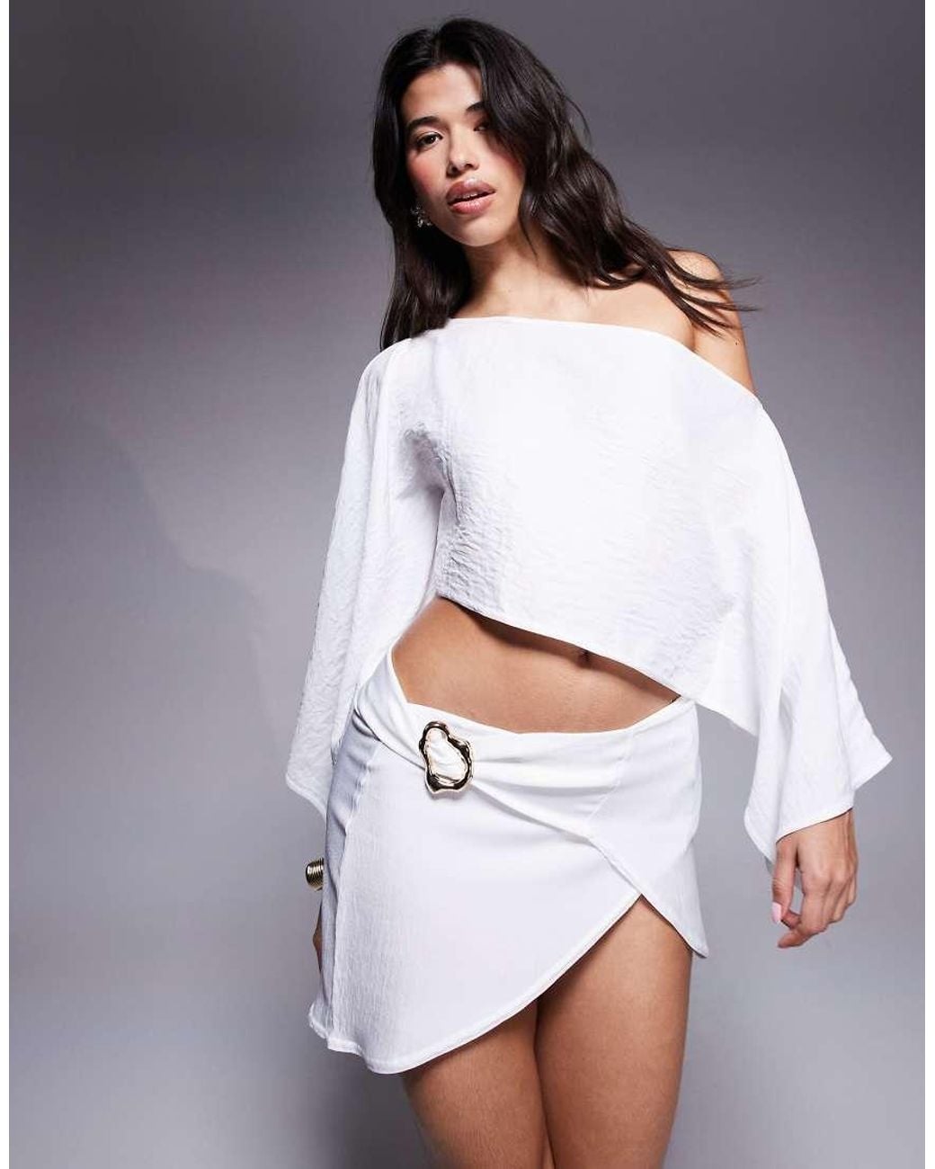 Missy Empire Gray Chiffon Metal Detail Wrap Mini Skirt Co-Ord