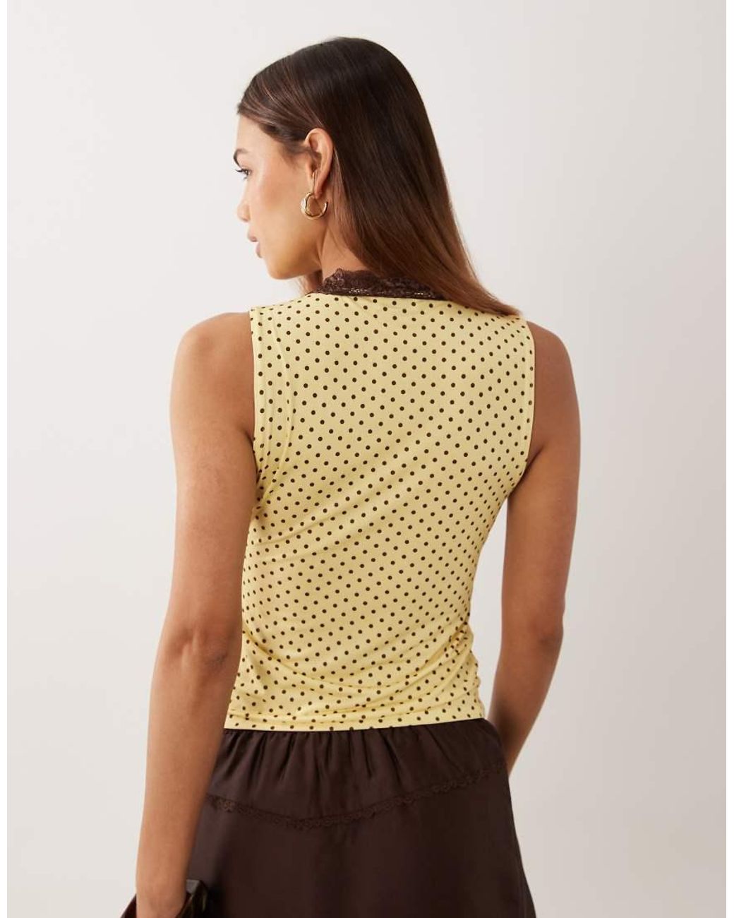 Miss Selfridge Natural Lace Trim Tank Top With Bow