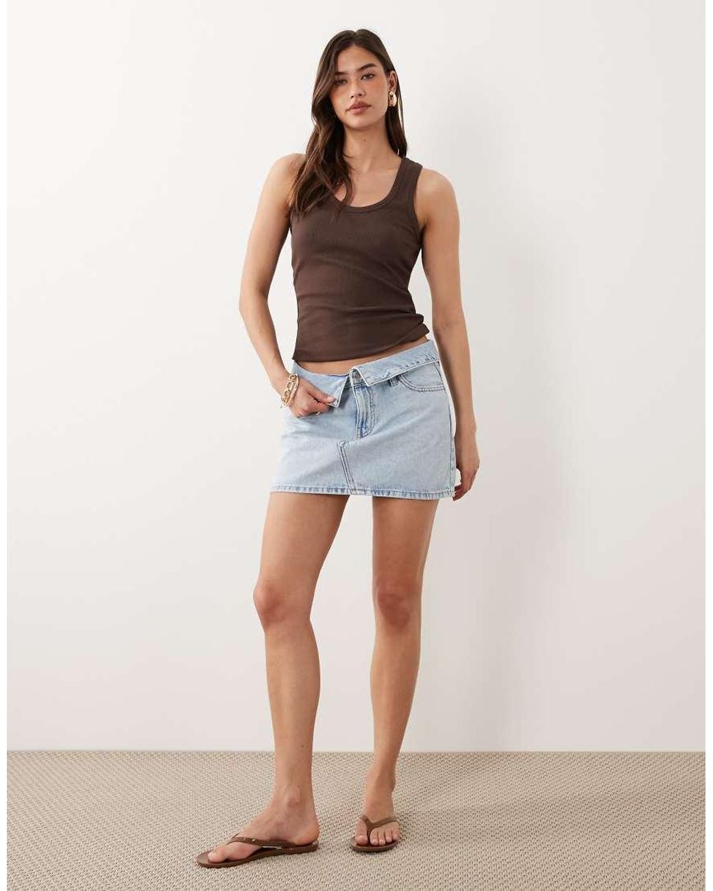 Mango Blue Teen 100% Cotton Folded Waist Denim Mini Skirt