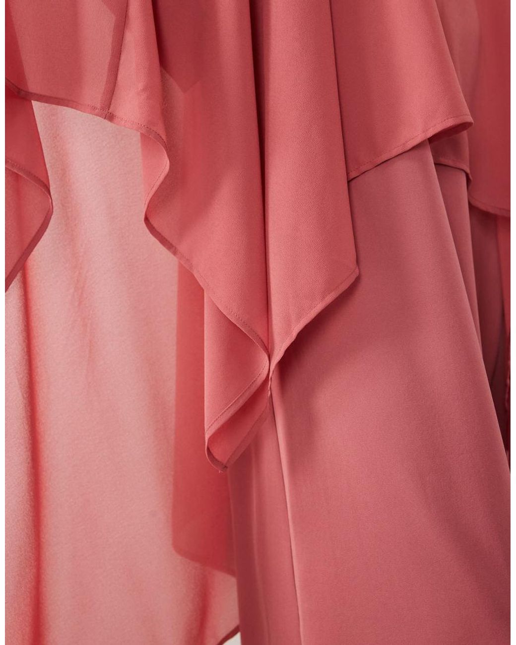 Iyal Red Chiffon Overlay Cape Drape Detail Satin Maxi Dress