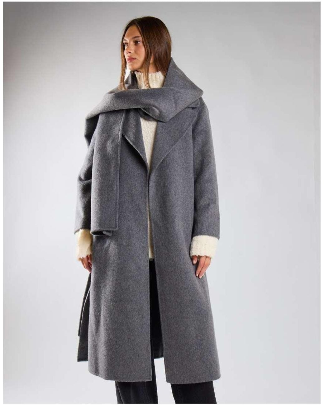 Glamorous Gray Belted Wool Wrap Coat