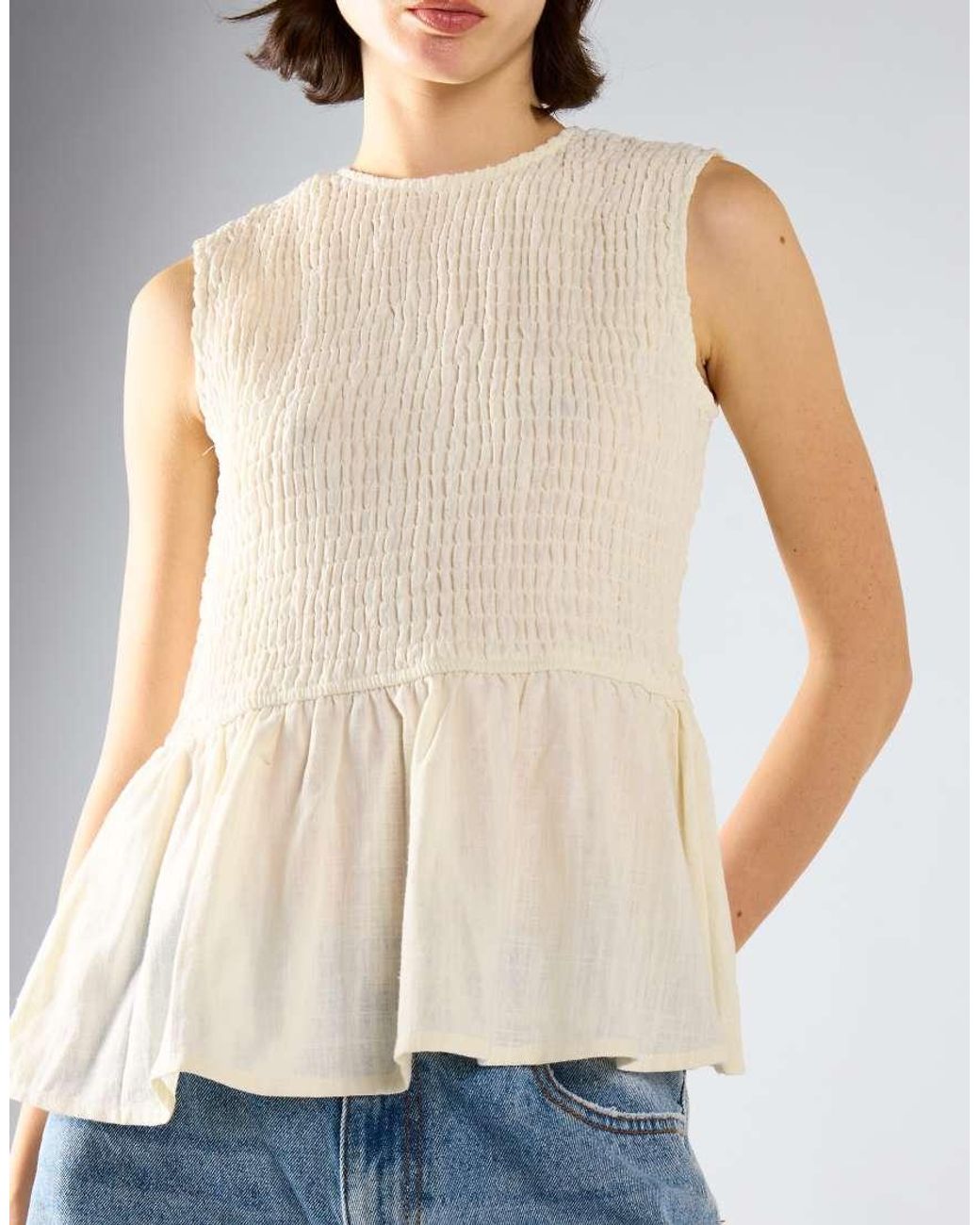 Glamorous Blue Sleeveless Bubble-Hem Top