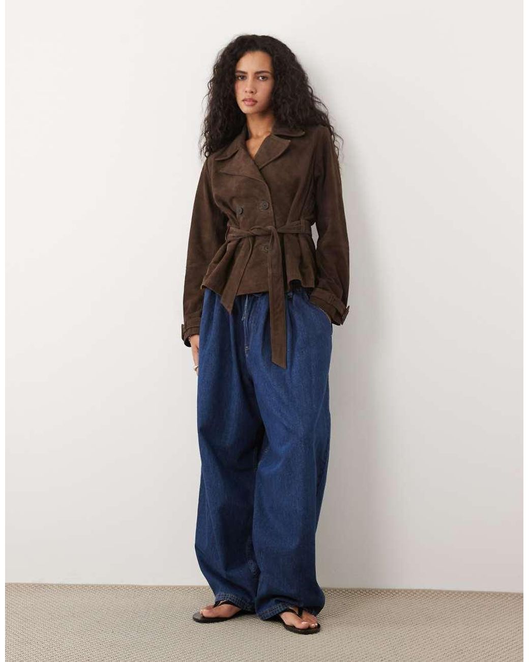 Barney's Originals Blue Real Suede Cropped Trench Coat