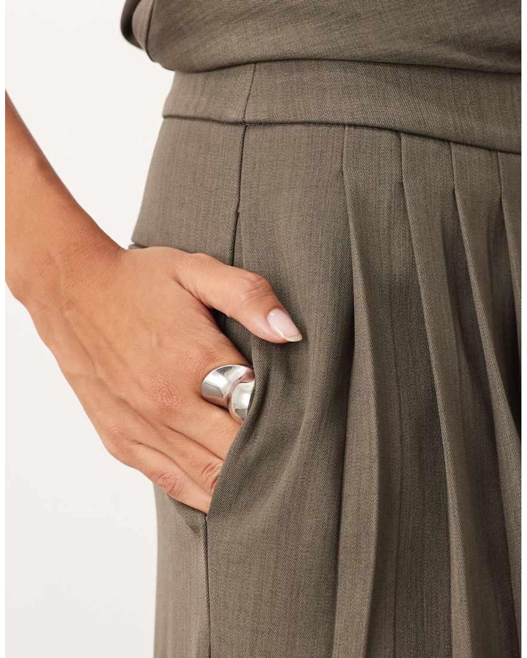 ARRANGE Natural Wool Pleated Wide Leg Trouser Co-Ord